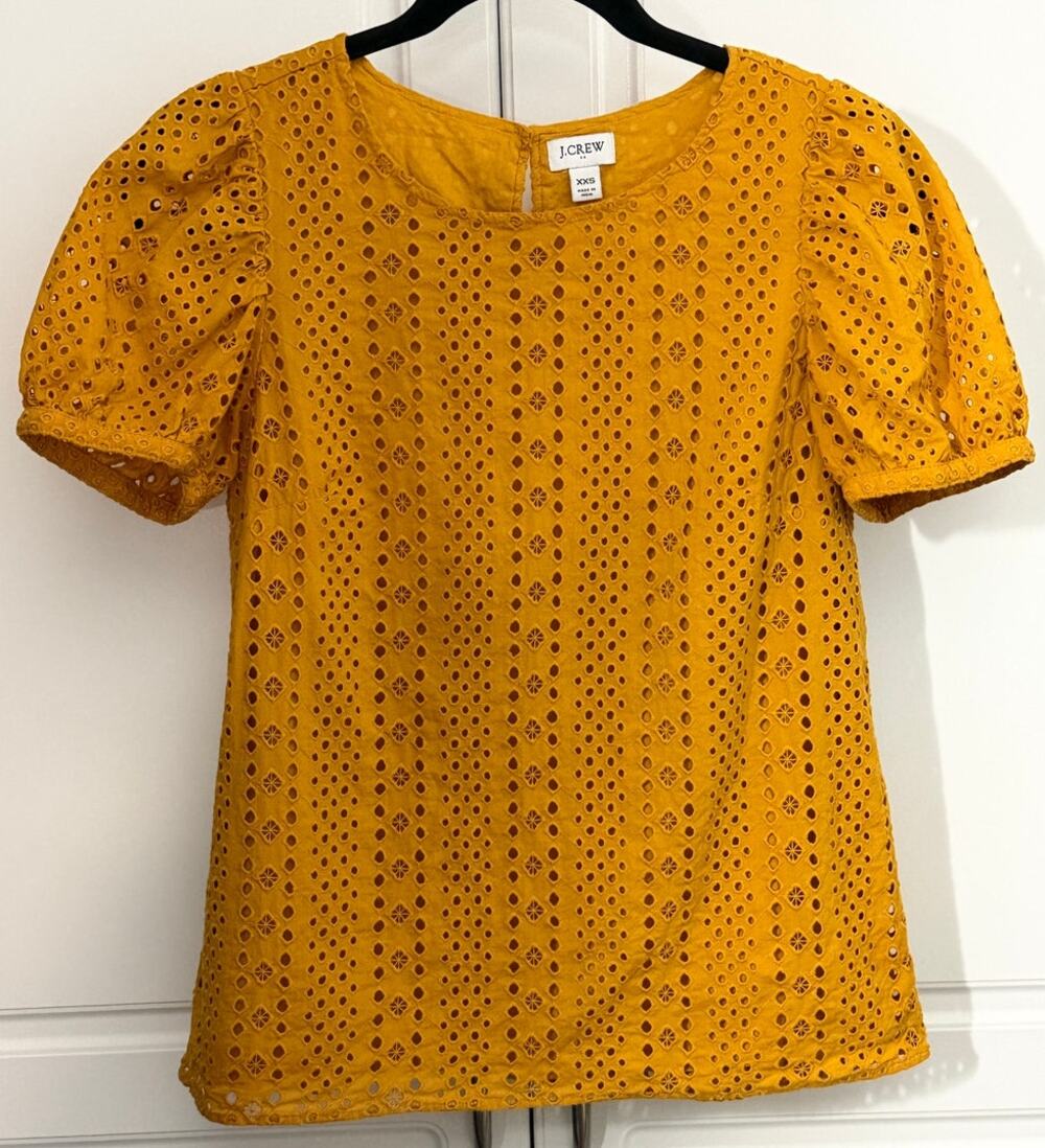 J. Crew Eyelet Puff Sleeve Top in Bronzed Topaz Size XXS